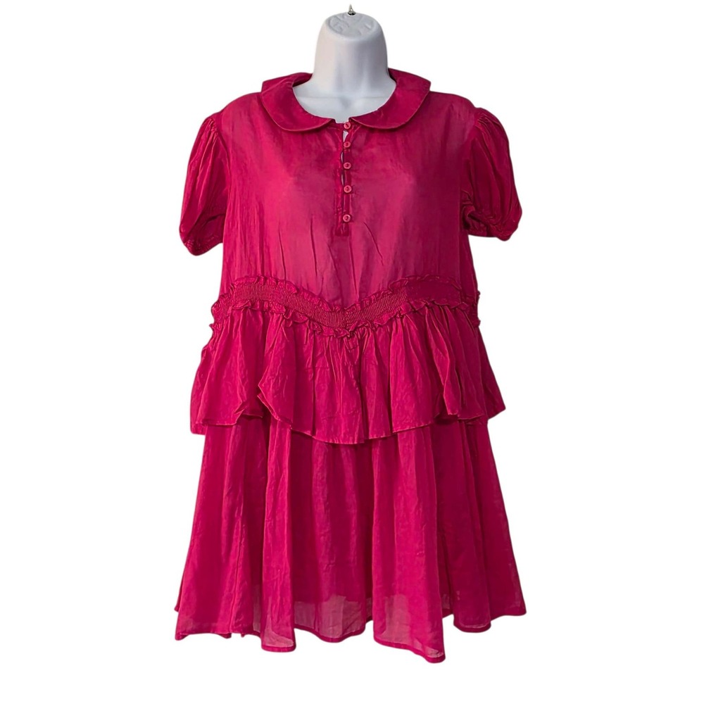 NWT KIMCHI BLUE Urban‎ Outfitters Ruffle Tiered Collar Dress Size S Pink Sheer